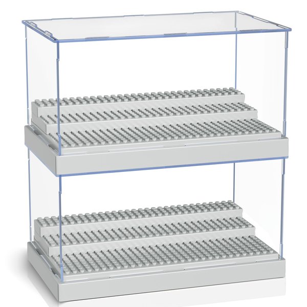 KKU Display Case for Minifigure Action Figures Blocks, Acrylic Minifigure Display Case Box Storage with 3 Movable Steps Gift for Kids Adults Grey- 2 Pack