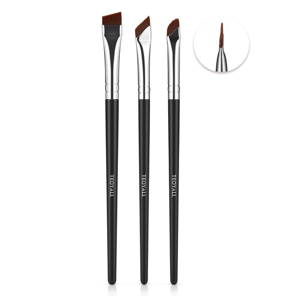 TEOYALL Angled Eyeliner Brushes Set, 3 PCS Ultra Thin Slanted Angled Eyebrow Brush Precision Defined Brushes (3 Angled Eyeliner Brushes)
