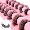 Russian Strip D Curl Lashes Flu-ffy 17mm Fake Faux Mink Lashes that Look Like Extensions Curly Volume Cat-Eye Lashes, Wispy Eyelashes 7 Pairs Pack(7P-E14)