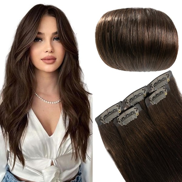 FUBILI Clip in Hair Extensions Dark Brown Real Human Hair Invisible Pu Remy Seamless Clip ins Hair Extensions 30g long Straight Human Hair Extensions 22inch 5Pcs