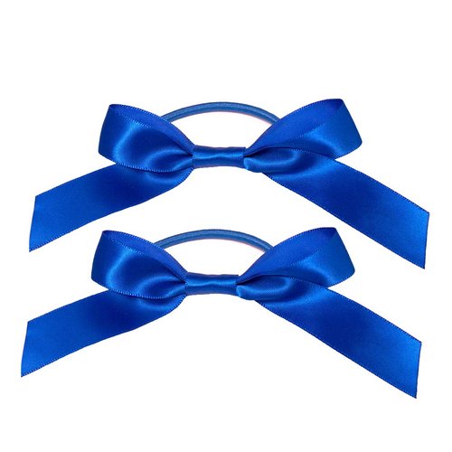 Mia Spirit Satin Ribbon Bow Ponytailers, Hair Accessories for Dance, School, Uniform, Cheer, Sports, For Girls, Kids 2pcs (royal blue)