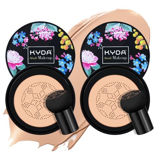 Ownest 2 Pcs Mushroom Head Air Cushion BB Cream, Concealer Lasting Nude Makeup Moisturizing Pigment CC Liquid Foundation, Even Skin Tone Makeup Base Primer-Buff Beige