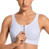 SYROKAN Women's Zip Front High Impact Wireless Racerback High Support Zipper in Front Sports Bra White 36DD