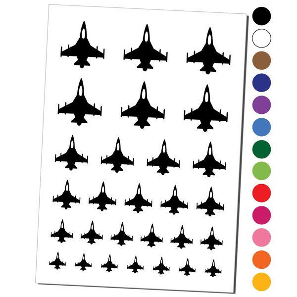 Fighter Jet Military Airplane Temporary Tattoo Water Resistant Fake Body Art Set Collection - Light Blue (One Sheet)