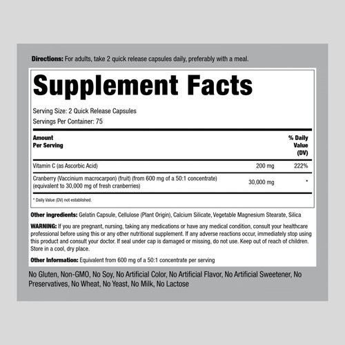 Piping Rock Cranberry Pills for Women | 30,000 mg | 150 Capsules | Concentrate Extract Plus Vitamin C | Triple Strength | Non-GMO, Gluten Free Supplement
