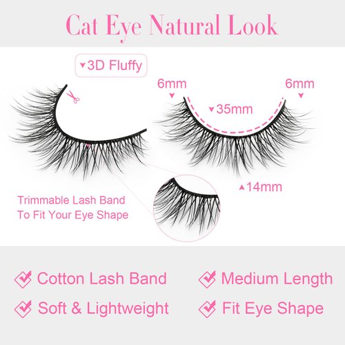 False Lashes Natural Look Eyelashes - 14 Pairs 12mm 3D False Eyelashes Natural Looking Fluffy Eye Lash Wispy Strip Lashes Pack by EMEDA(M25）