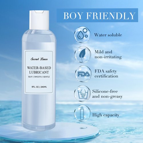 Secret Lover Water-Based Personal Lubricant, Silky Smooth Long-Lasting Lube for Women, Men, and Couples, Natural Ingredients Non-Staining, Toy Friendly, Condom Safe, 8 Fl Oz