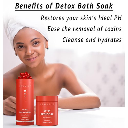 Natural Detox Bath Soak Salt - Ginger & Lemon Essential Oils Vitamin C Epsom Salt Cleanse & Hydrate Skin - Luxury Home Spa Relaxation Stress Relief Gifts for Women Perfect Stocking Stuffers