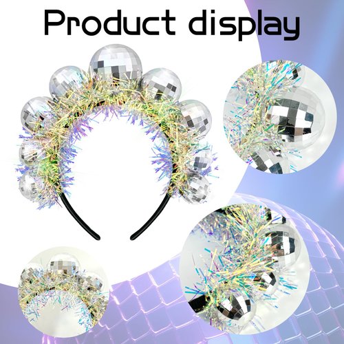 Bnsikun Disco Headband, Silver Vintage Disco Ball Headband,Retro Disco Headwear Women Girl for Halloween Christmas Party New Years Eve Party Accessory