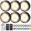 Onumii LED Puck Lights Battery Operated LED Under Cabinet Lighting Wireless Stick on Tap Lights with Remote Controll Color Changing Timer Function for Cabinets, Shelves, Closets - 6Pack Black