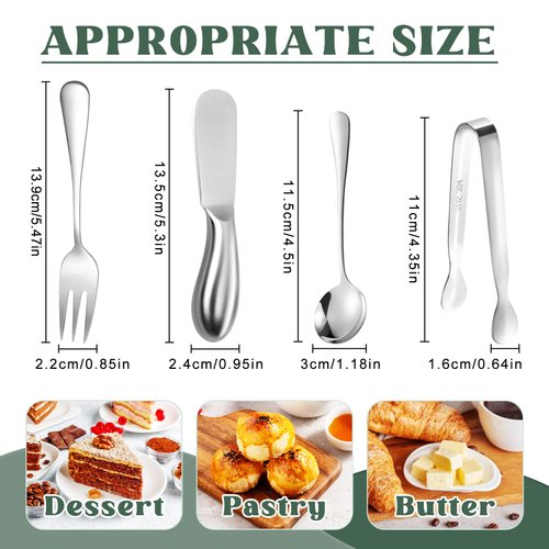 Mlurcu Cheese Butter Spreader Knives Set 16 Pieces Stainless Steel Multipurpose Butter Knives Cheese Slicer Mini Serving Tongs Forks and Spoons for Butter Spreader