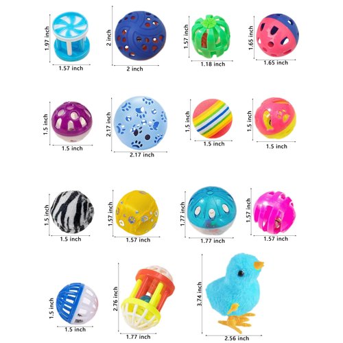 DIYUQISHI Cat Toys, 15 Pieces Set, Includes Kitten Toys, Like Plush Balls and a Mechanical Chick, Bell Balls, and Soft Toys for Indoor Cats to Play and Stay Active, Safe Materials for Hours of Fun