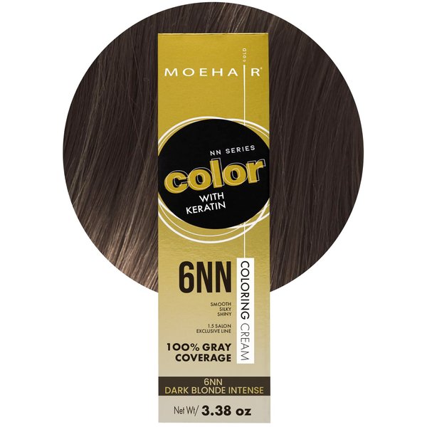 MOEHAIR 6NN Permanent Hair Color (Dark Blonde Intense) | Hair Color for 100% Gray Coverage | Infused with Keratin | Adds Shines & Smoothens Hair | Non-Drippy | Double Pigmented (3.38 Oz)