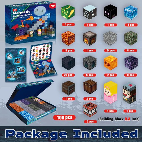 Annexfun Magnetic Blocks - 100PCS Build Magnetic Dark Mechanical Guardian Castle - Magnetic Toys for Montessori Toddler Christmas Birthday Gifts - STEM Sensory Toys for 3 4 5 6 7 8 9 10 Year Old Boys