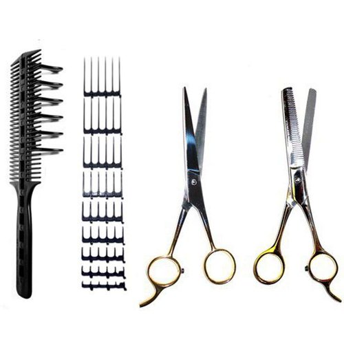 CombPal Scissor Clipper Over Comb Hair Cutting Tool - Barber Hair cutting kit - DIY Home Hair cutting Guide Comb Set (Jumbo Value-Pack, Black)