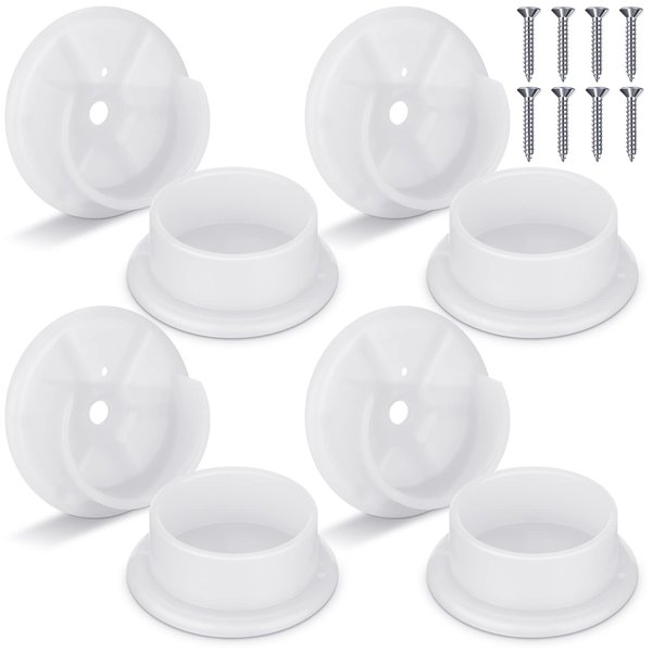 Plastic Closet Pole Socket White Closet Rod Holders Closet Rod Bracket Shower Rod Holders Wardrobe Tube Support for Bathroom Curtain Clothing Store, 1-3/8 Inch (8 Pcs)