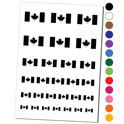 Canada Flag Temporary Tattoo Water Resistant Fake Body Art Set Collection - Black (One Sheet)