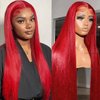 QMSSR Synthetic Lace Front Wig Red Long Straight Lace Front Wigs for Black Women Heat Resistant Fiber Hair Glueless Lace Wigs Pre Plucked Hairline