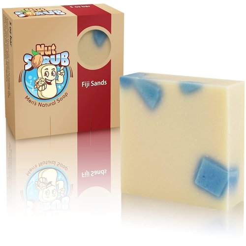 Nut Scrub Men's Bar Soap, 5 Oz Deodorant Bath Bars for All Day Freshness, 100% Natural Man Soap in Fiji Scent, Organic Soap for Men, USA Handmade Face & Body Bar Soap, Masculine Soap Bars for Shower