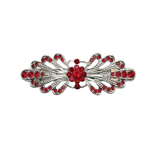 Faship Gorgeous Red Rhinestone Crystal Small Floral Hair Barrette Clip