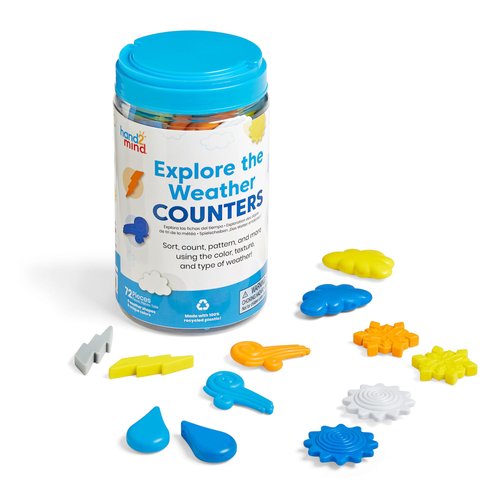 hand2mind Explore The Weather Counters, Weather Toys, Meteorology for Kids, Math Counters for Kids, Color Sorting Toys, Counting Manipulatives, Montessori Math Materials, Preschool Science Toys
