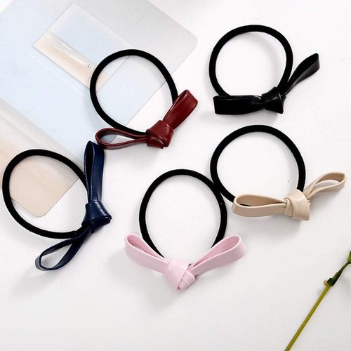 12 Pcs Multicolor Small Knotted Bow Hair Ties PU Leather Elastic Hair Bands Simple Hair Ropes Ponytail Holder Hair Elastics and Ties Hair Accessories Hair Care