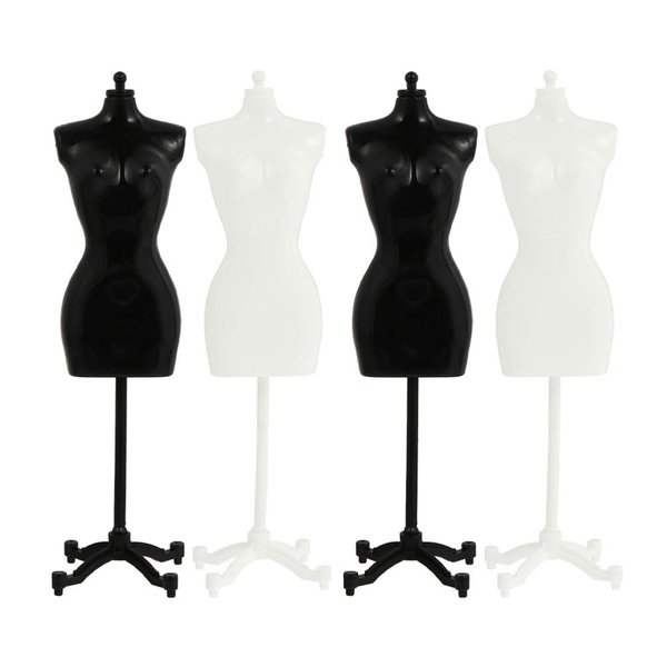 4pcs Doll Dress Forms Mini Mannequin Model Doll Clothing Clothes Gown Display Hanger Stand Racks Support for Doll Pretend Play Toy