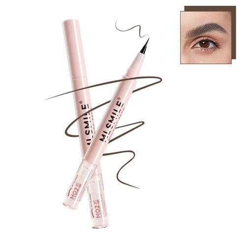 BEUKING Liquid Eyebrow Pencil & Sealing Brow Gel Smudge-Resistant No-Skip Eyeliner, Ultra-Fine Felt-Tip Highly Pigmented Longlasting Smudge-Proof, Micro Harlke Stokes for 16 HR(Pink-02#NEUTRAL BRO)