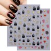 6 Sheets Halloween Nail Stickers Gold Silver Black Spider Web Nail Decals with Glitter Designs 3D Self-Adhesive Star Spider Nail Supplies Horror Stars Heart Flame Nail Art Stickers for Women Girls