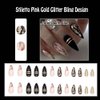 ANDGING Black Press on Nails Short Medium Stiletto, Fake Nails for Women with Gold Glitter Bling Design, Acrylic Glue on Nails False Nails Press on, Stick on Nails for Wedding Birthday 24Pcs