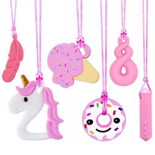 Sensory Chew Necklaces for Girls, 6 Pack Autism Teething Necklace Chew Toys Sensory for Kids with ADHD or Special Need, Silicone Chewable Necklaces Reduces Chewing Fidgeting for Children Adults Chewer