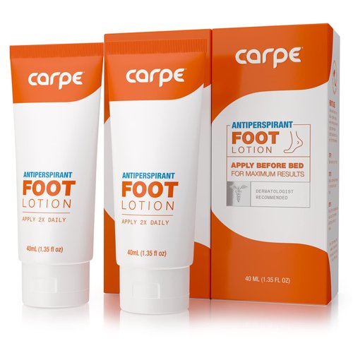 Carpe Antiperspirant Foot Lotion, A Dermatologist-Recommended Solution to Stop Sweaty, Smelly feet, Helps Prevent blisters, Great for hyperhidrosis (Pack of Two)