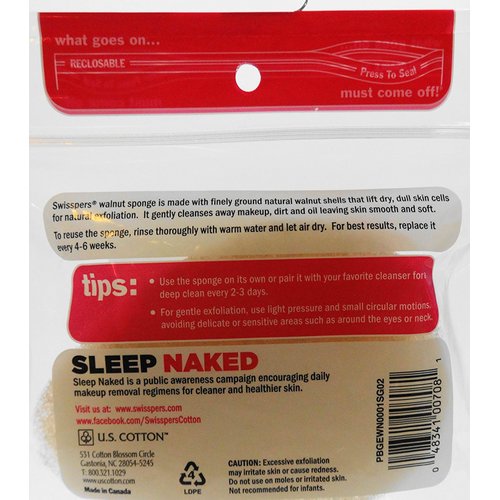 Swisspers 2 Piece Walnut Exfoliating Sponge, 0.64 Ounce