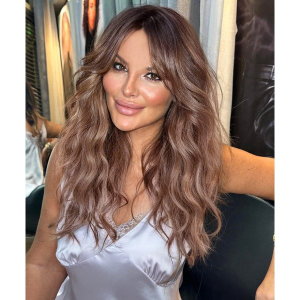 vedar Medium Brown Wigs Hair Synthetic Lace Front Ombre Wigs Loose Curly Wig with Middle Part Glueless Wig 18 inch VEDAR-049-18-NEW