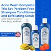 CLEAR 2 PERFECTION Non-Comedogenic Acne Treatment For Face Body and Hair, Acne Wash Complete Trio Set Paraben Free Shampoo Conditioner and Exfoliating Scrub for Natural Blemish Free Skin