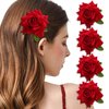 4Pcs Rose Hair Clips Red Flower Hairpins Women Bridal Dancer Party Wedding Birthday Daily Vintage Barrette Hair Accessories