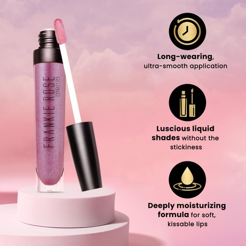 Frankie Rose Cosmetics Lip Gloss | Non-Sticky Formula, Long Lasting Lip Gloss, Bold Pigment & Hydrating Lip Gloss, Flirt Shimmer Lip Gloss, 20g