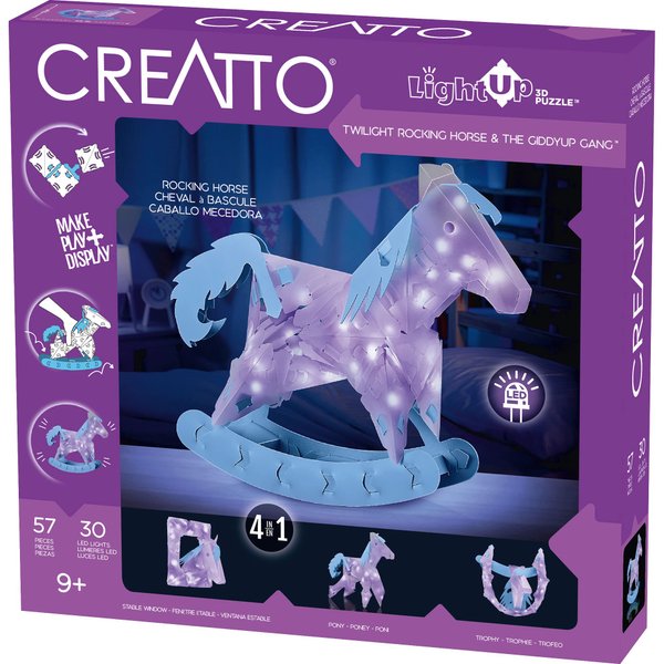 Thames & Kosmos Creatto Twilight Rocking Horse & The Giddyup Gang Light-Up 3D Puzzle Kit, Includes Creatto Puzzle Pieces to Make Your Own Illuminated Craft Creations, DIY Activity & LED Lights