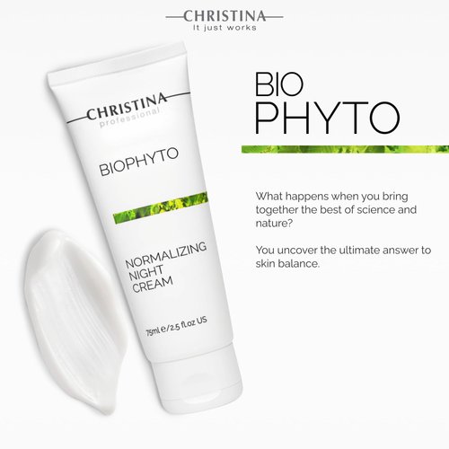 -CHRISTINA- Bio Phyto Normalizing Night Cream with Hyaluronic Acid & Vitamin E | Stress Reducing& Barrier Strengthening Night Cream for Face for Oily & Combination Skin 75ml