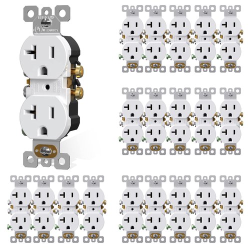 AIDA Duplex Receptacle Wall Outlet, 20Amp 125V Wall Outlet, Residential, 3-Wire, Self-Grounding, UL Listed, Side Wire Only, White (20 Pack)