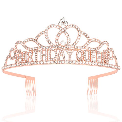 CIEHER Birthday Crown Birthday Queen Crown for Women Girls Birthday Tiara Rose Gold Birthday Decorations