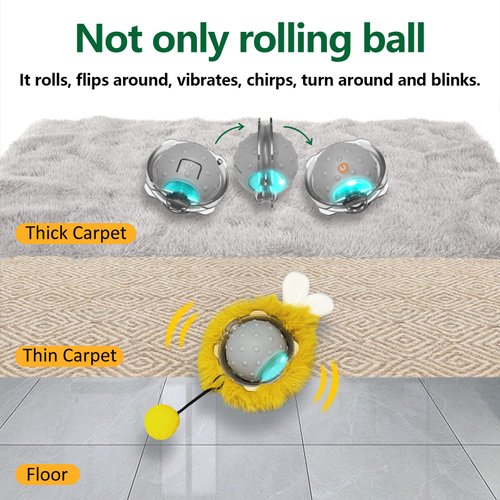 AUKL Interactive Cat Toys Ball with Super Driver, Motion Activate Electric Cat Toy Recommend on Wool Carpet (Robot), Grey, (LP16)