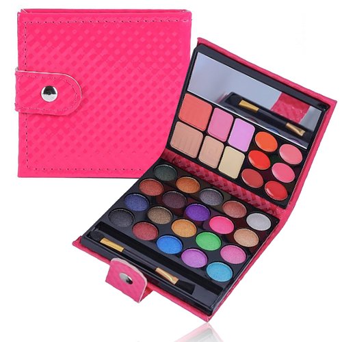 Portable Real Kids Makeup Kit for Girls Washable Children's Play Makeup Set with Brush Teens Makeup Pallete Gift Set in Halloween Birthday Party(32 color Red)