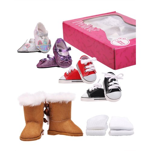 Prollete 18 inch Doll Shoes for American Doll Shoes,18 Doll Shoes for 18 inch Dolls Compatible with American Doll,7 Pairs with Gift Box