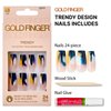 GoldFinger Trendy False Nails Kit, Long Squre Design Nail, Bold Neutral Blue Overlay Effect Print, Ready to Wear Gel & Manicure Stick included, Long-Lasting Convenient & Easy to Apply