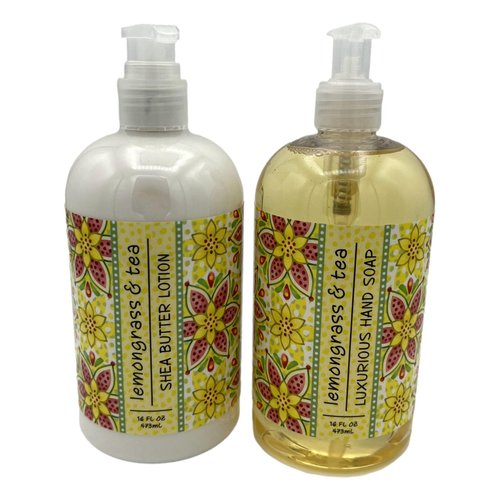 Greenwich Bay Trading Co, Lemongrass and Tea, Hand Soap and Shea Butter Lotion Set, 16 Ounces Each