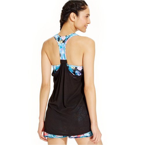 Ideology Women's Printed Sports Bra Layered Tank Classic Black Small