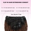 Curly Hair Extensions, OiMiGO Kinky Curly Clip in Extensions 3C 4A Ombre Black to Medium Auburn Human Hair Clip ins Extension for Black Women 120g 7 Pieces 18 Inch Curly Remy Hair Clip on Extensions