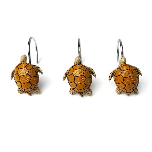 ZILucky 12Pcs Resin Turtle Shower Curtain Hooks Rings Set for Bathroom Stainless Steel Metal Cartoon Decorative Bath Room Hanger
