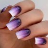 Rilafuvu Square Press on Nails Short Fake Nails Purple Gradient Glue on Nails Glitter Acrylic Nails Glossy False Nails Press on Nails for Women and Girls 24Pcs